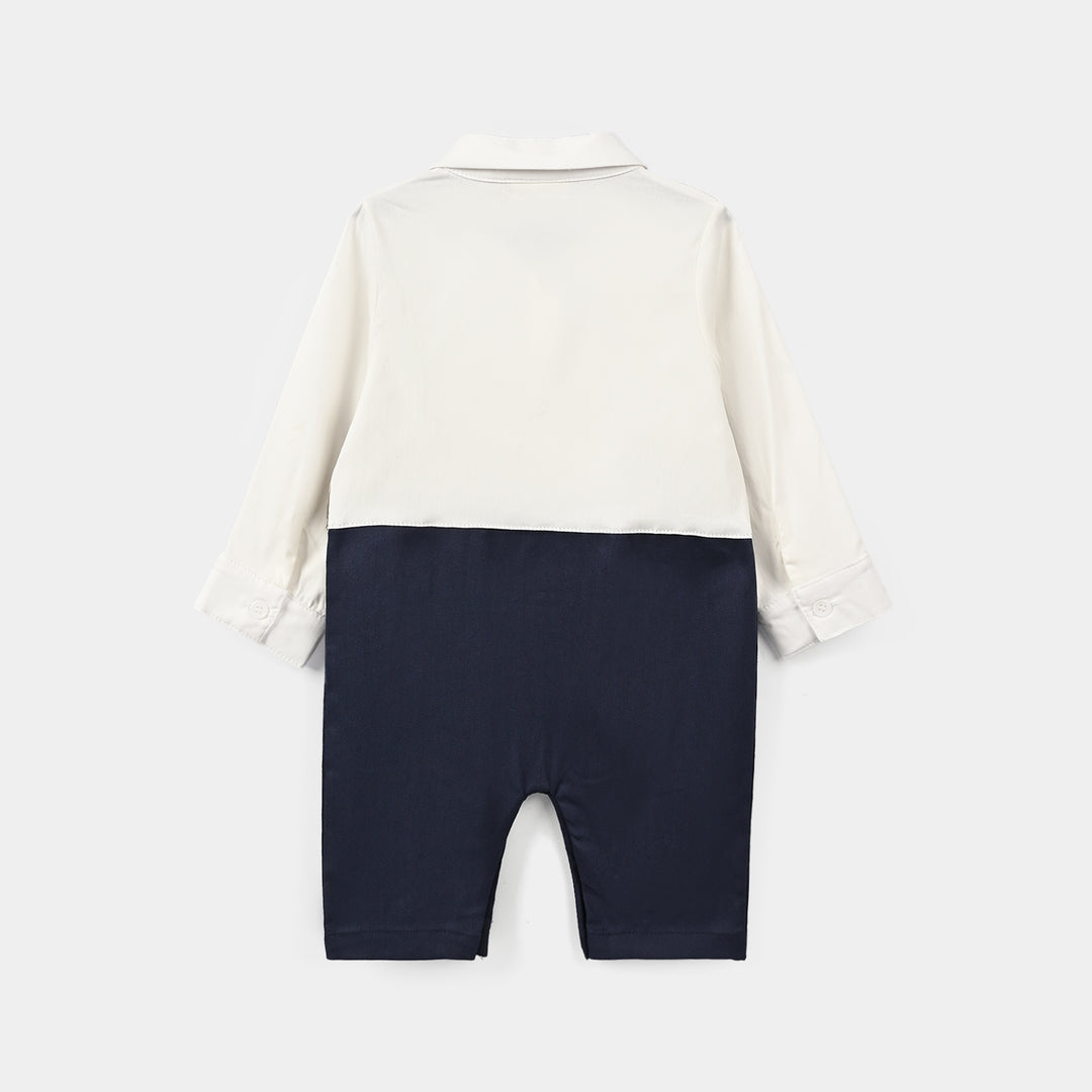 Infant Boys Cotton Interlock Woven Romper 320 - 023- Navy.White