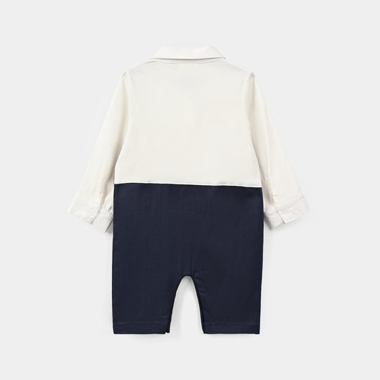 Infant Boys Cotton Interlock Woven Romper 320 - 023- Navy.White