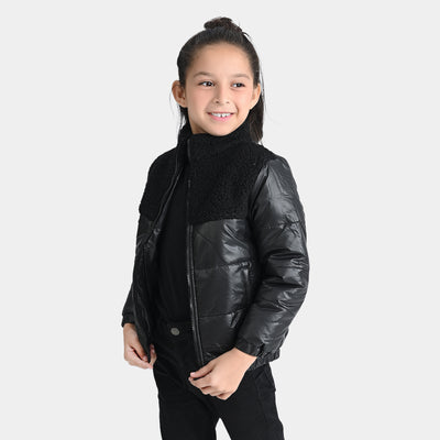 Girls Mix taffeta Quilted Jacket Marigold-BLACK