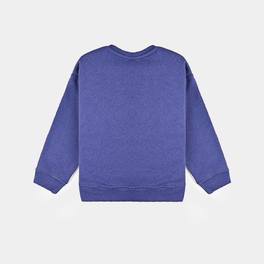 Boys Cotton Terry Sweatshirt-Navy Blue