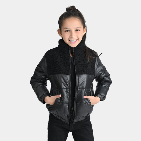 Girls Mix taffeta Quilted Jacket Marigold-BLACK