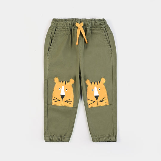 Infant Boys Cotton Twill Pant Tiger Patch-Kale