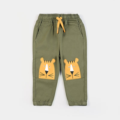 Infant Boys Cotton Twill Pant Tiger Patch-Kale