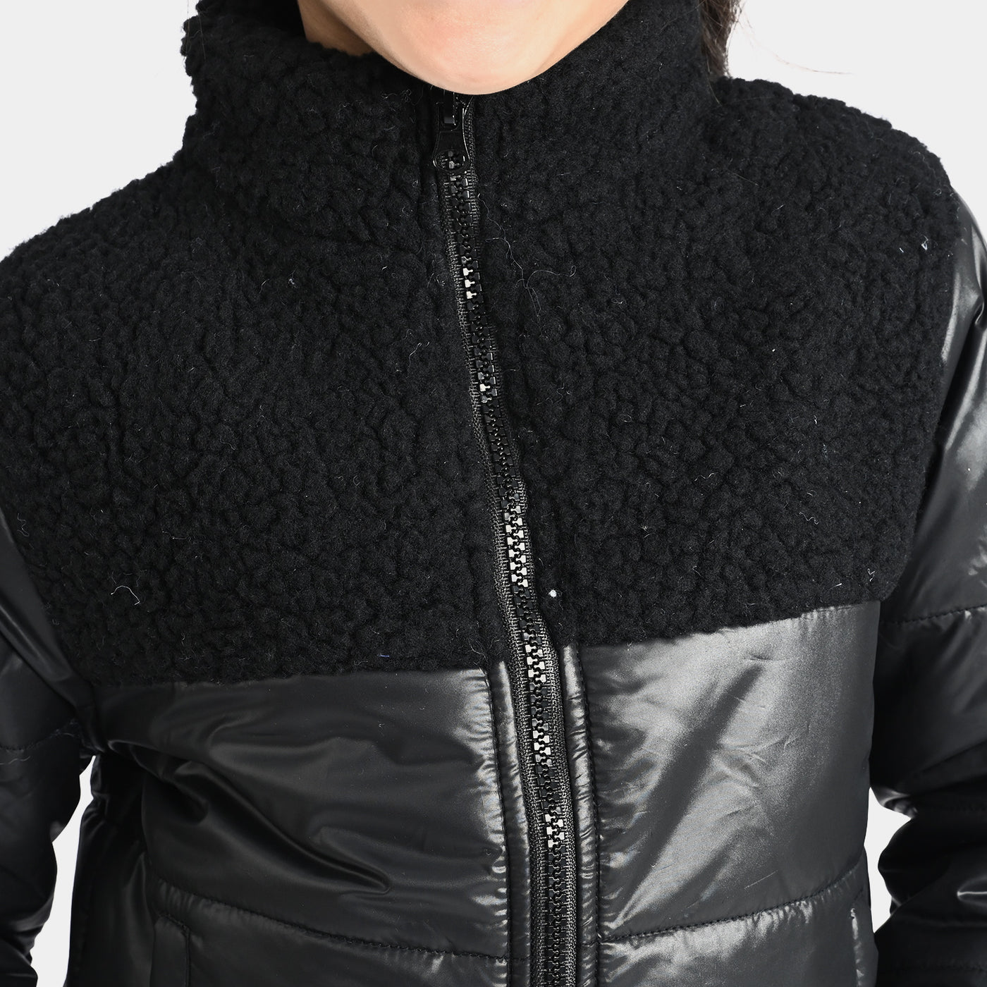 Girls Mix taffeta Quilted Jacket Marigold-BLACK