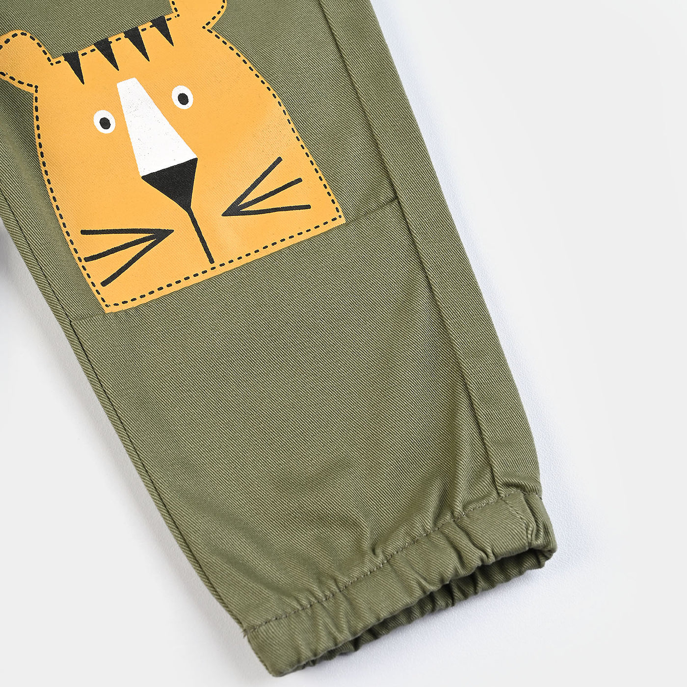 Infant Boys Cotton Twill Pant Tiger Patch-Kale