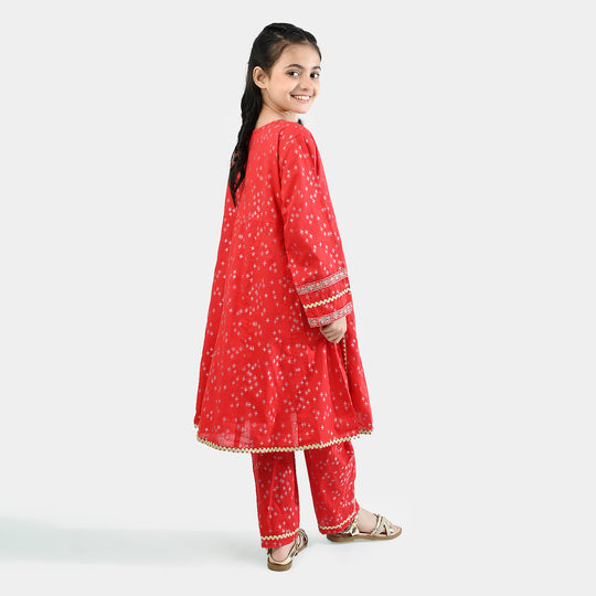 Girls Jacquard Embroidered 2Pcs - Red