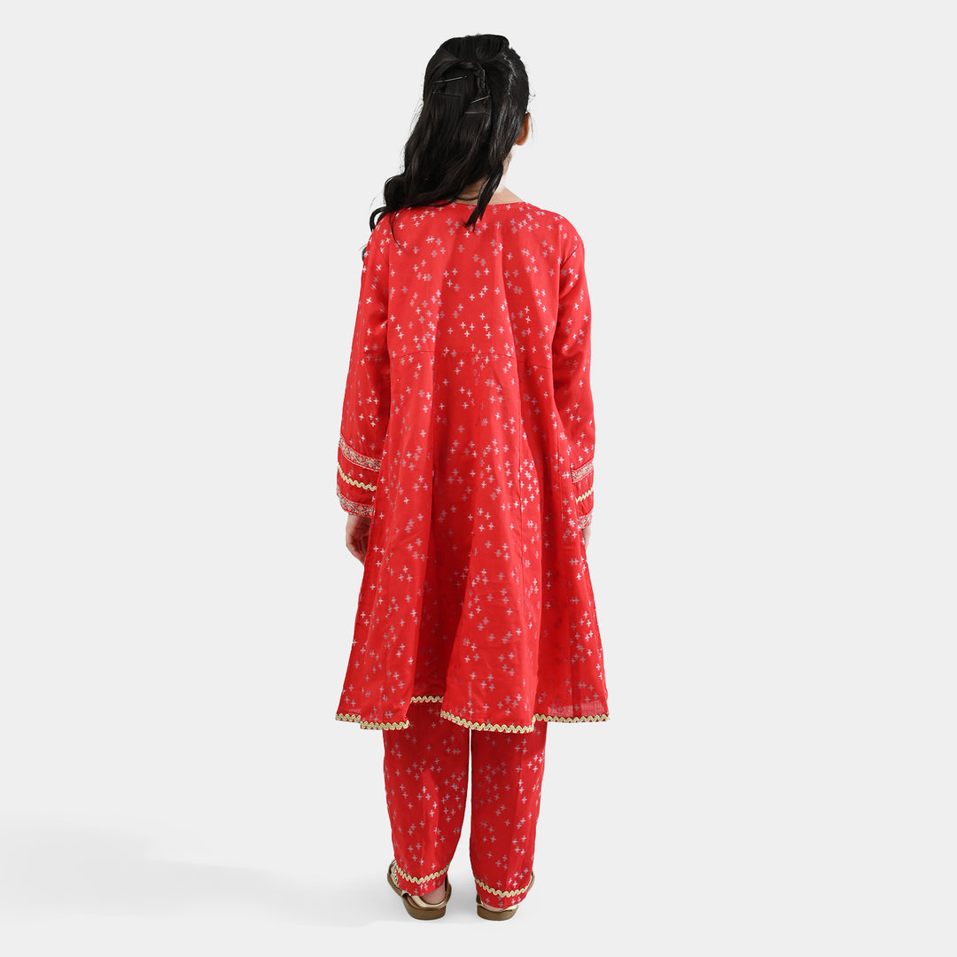 Girls Jacquard Embroidered 2Pcs - Red