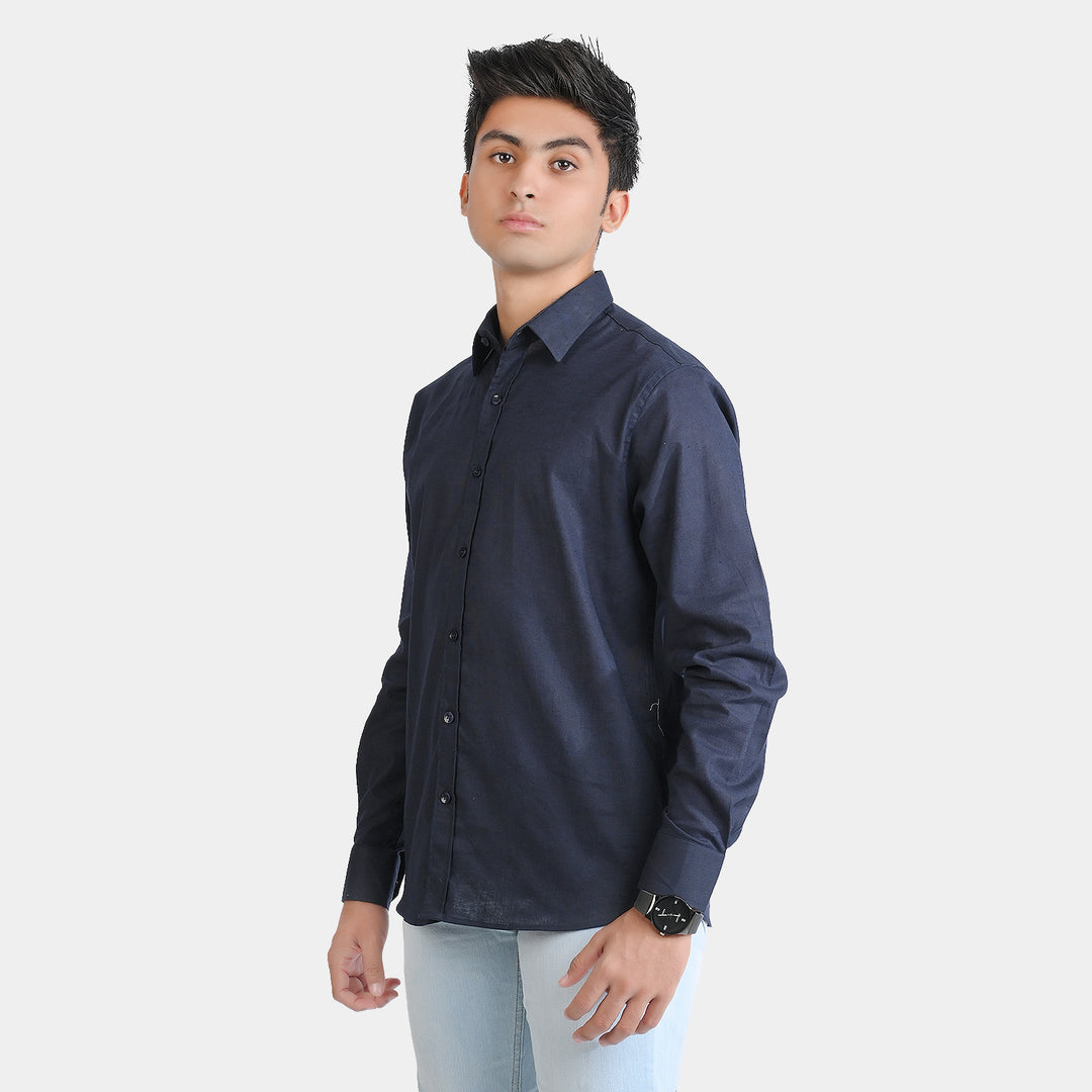 Teens Boys Cotton F/S Casual Shirt-NAVY