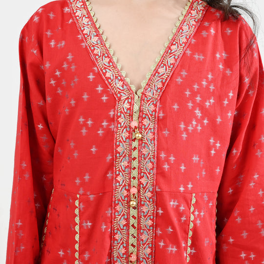Girls Jacquard Embroidered 2Pcs - Red
