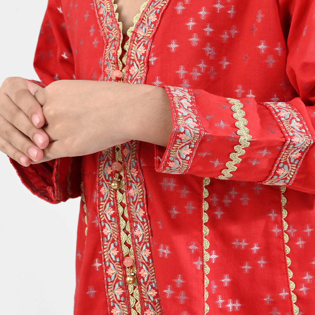 Girls Jacquard Embroidered 2Pcs - Red