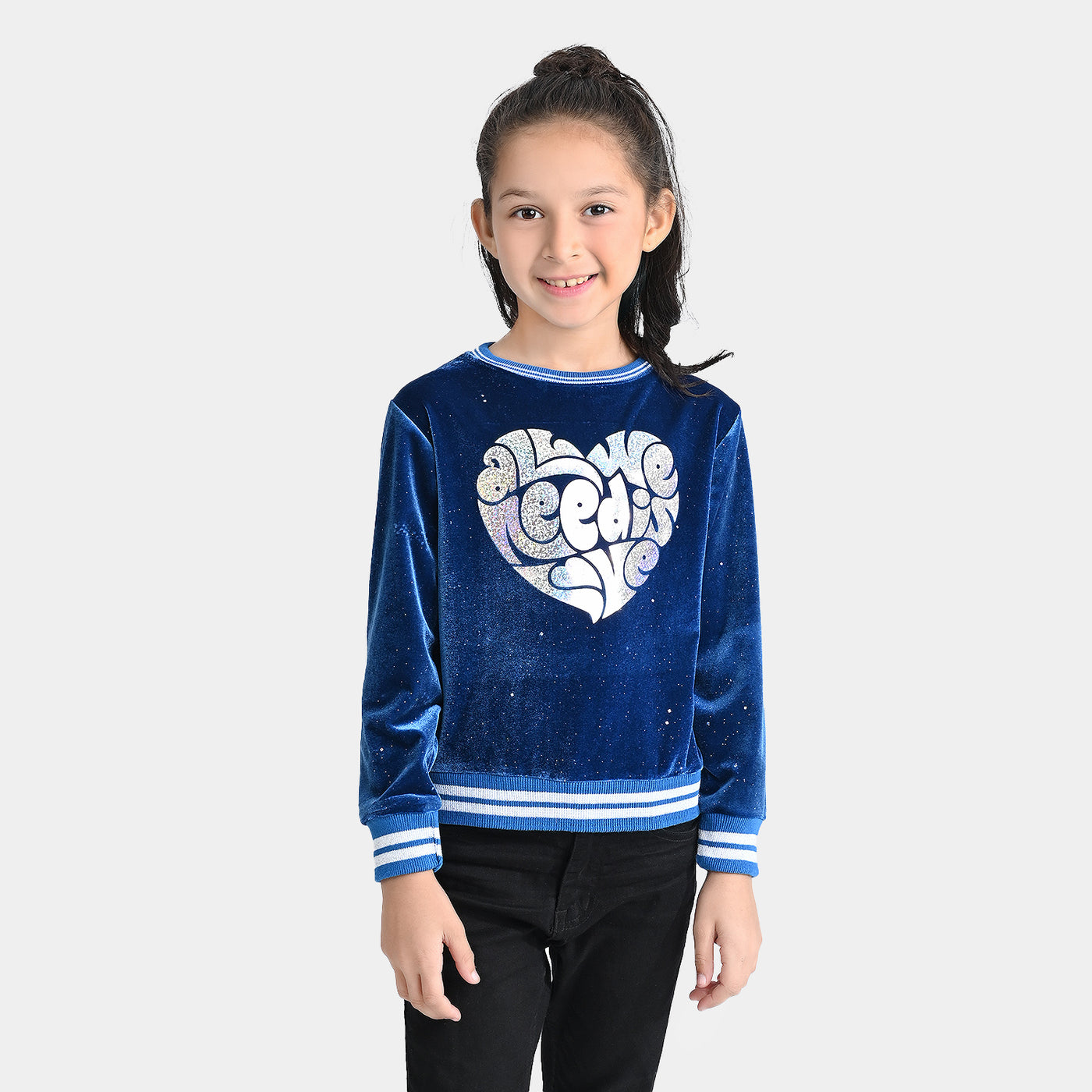 Girls Velvet Sweatshirt We Need Is Love-Blue