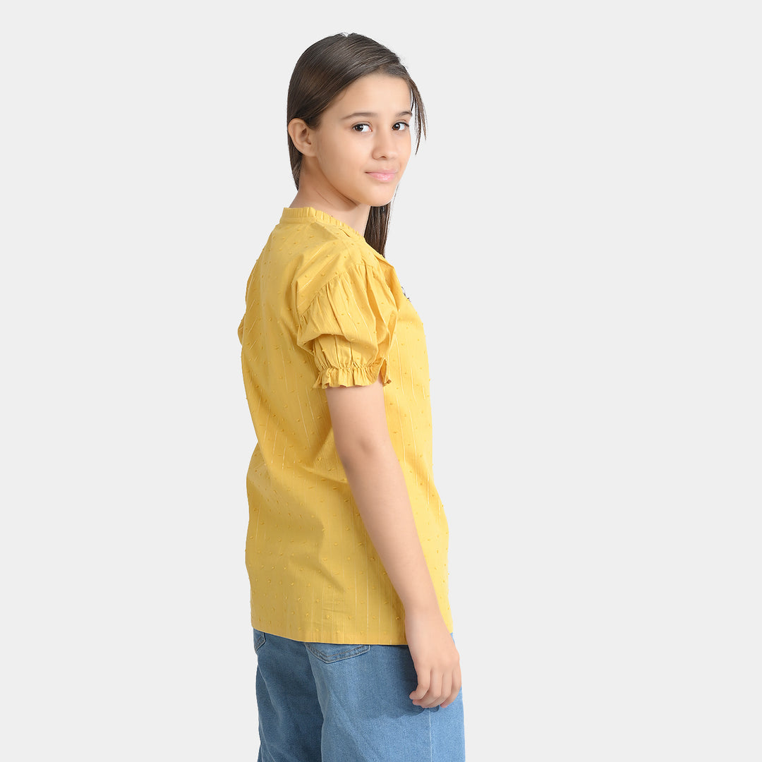 Girls Poly Cotton Casual Top Sea Shell-Mustard