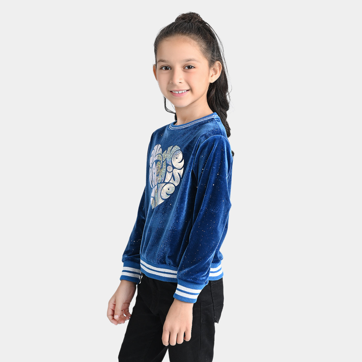 Girls Velvet Sweatshirt We Need Is Love-Blue