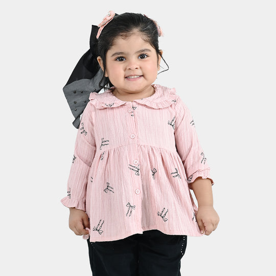 Infant Girls Cotton Casual Top (Bow) - Light Pink