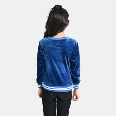 Girls Velvet Sweatshirt We Need Is Love-Blue