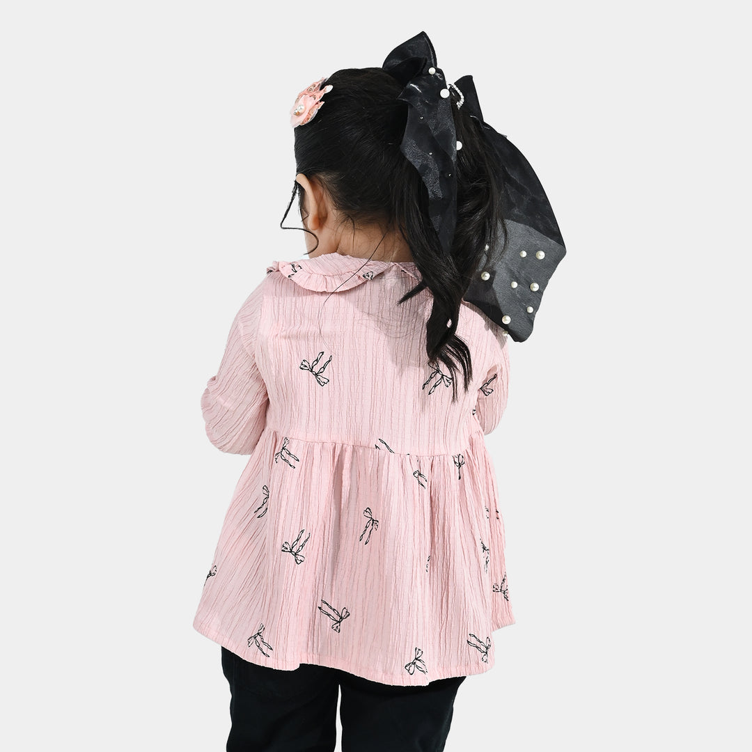Infant Girls Cotton Casual Top (Bow) - Light Pink