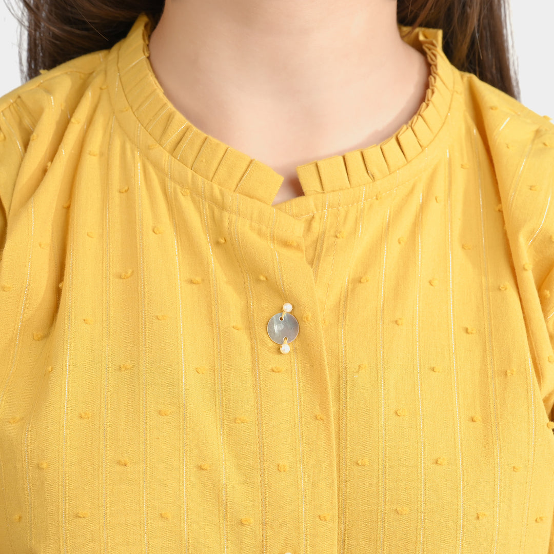 Girls Poly Cotton Casual Top Sea Shell-Mustard