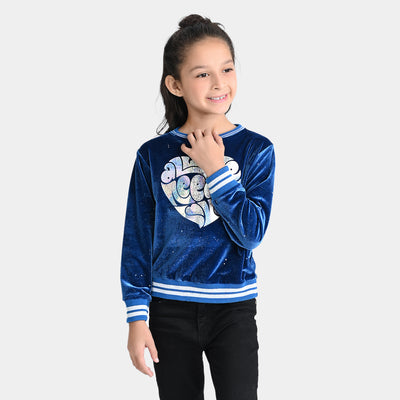 Girls Velvet Sweatshirt We Need Is Love-Blue