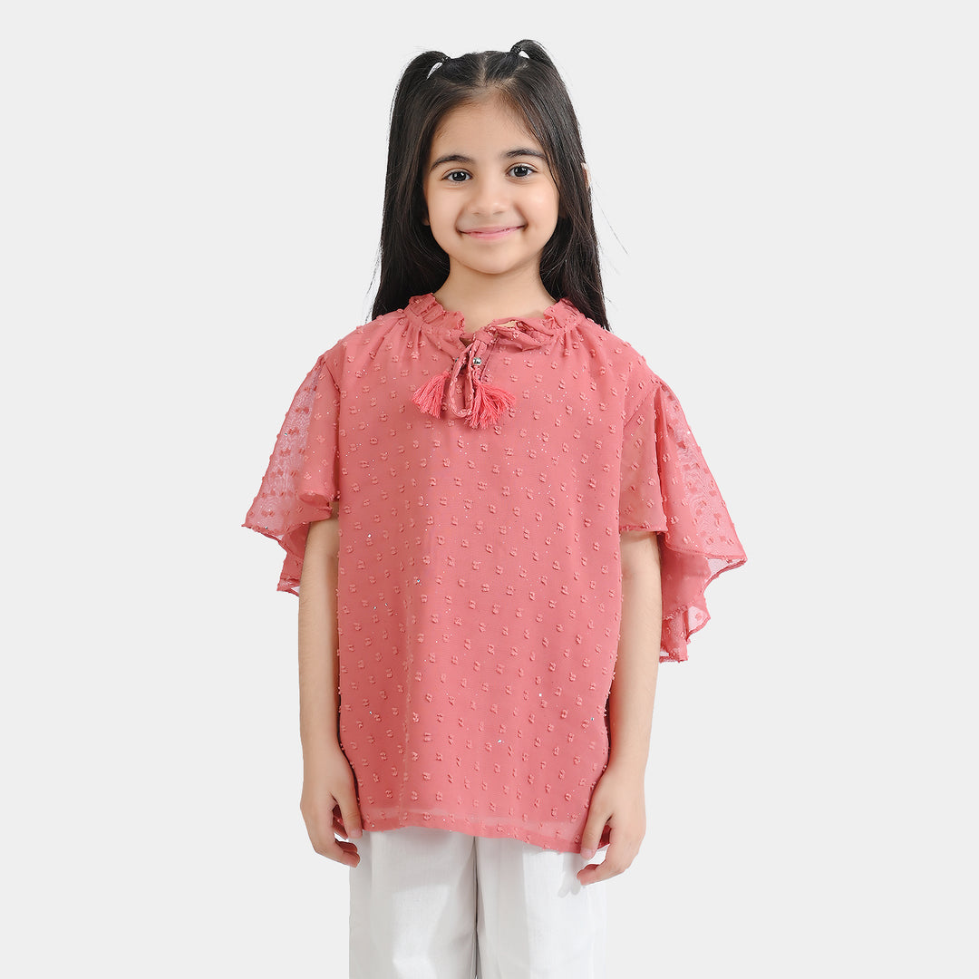 Girls Poly Cotton Casual Top-Peach