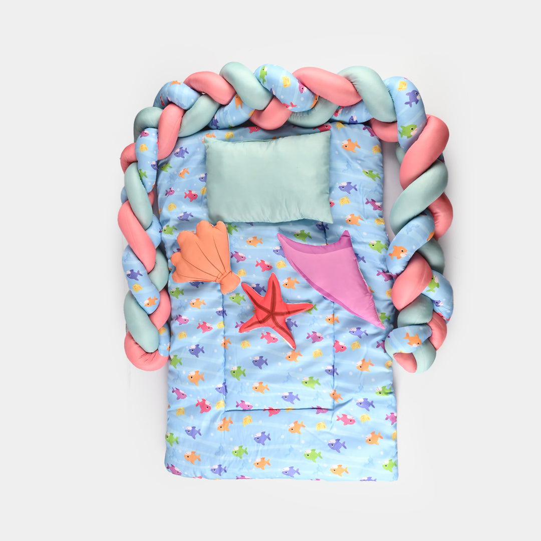 Blue Whale & Seaweed Braid Cot Bedding 7Pcs