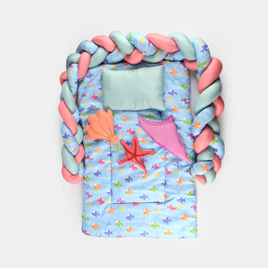 Blue Whale & Seaweed Braid Cot Bedding 7Pcs