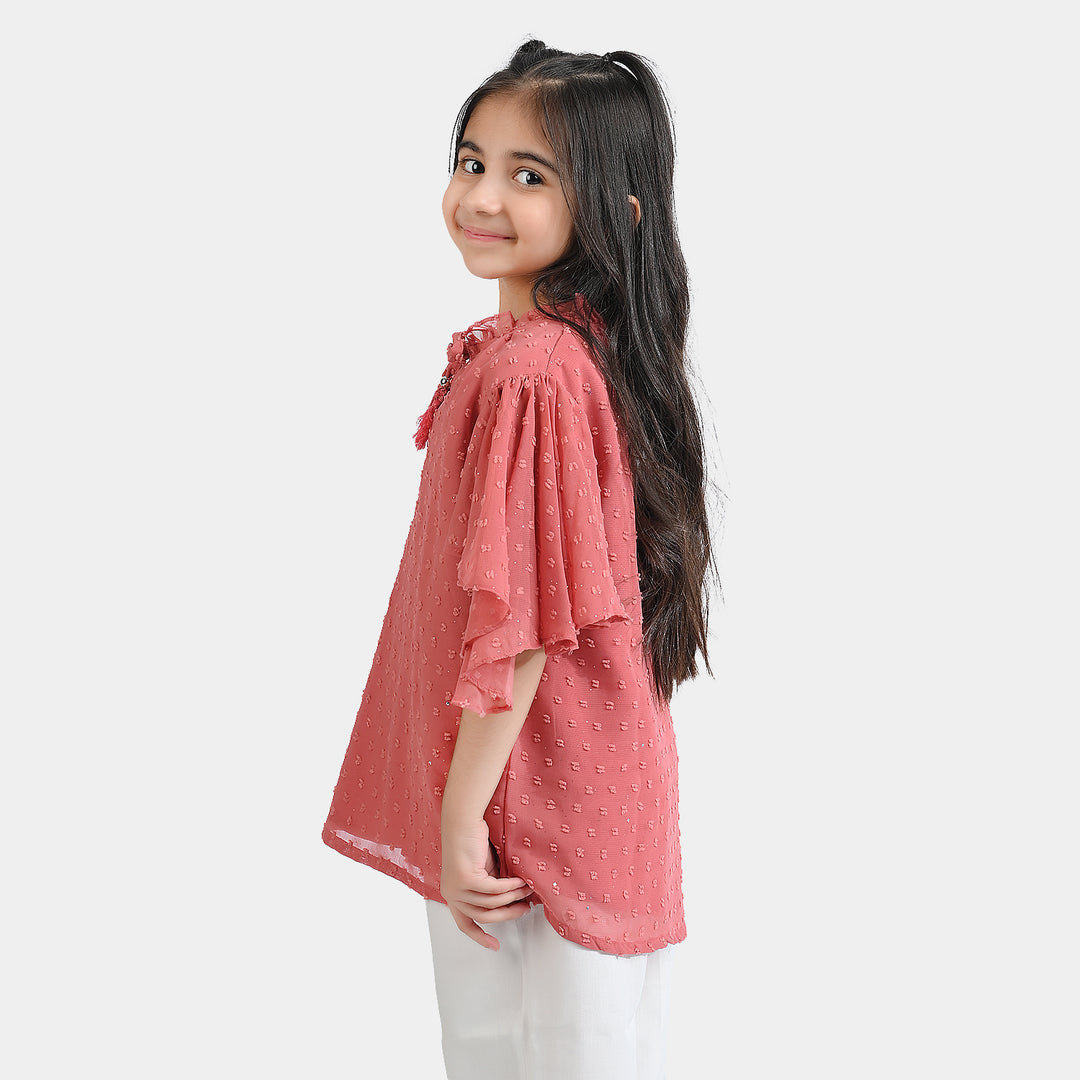 Girls Poly Cotton Casual Top-Peach