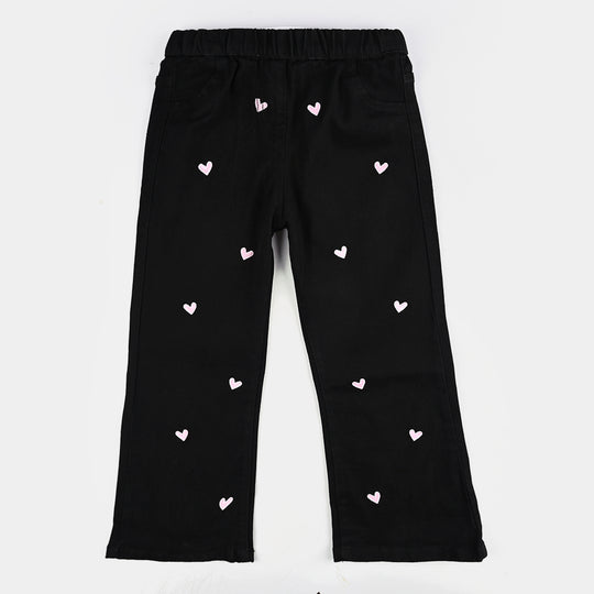 Girls Denim Stretch HEARTS-BLACK