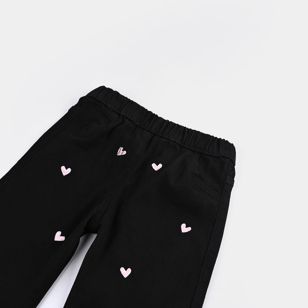 Girls Denim Stretch HEARTS-BLACK