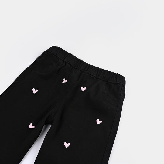 Girls Denim Stretch HEARTS-BLACK