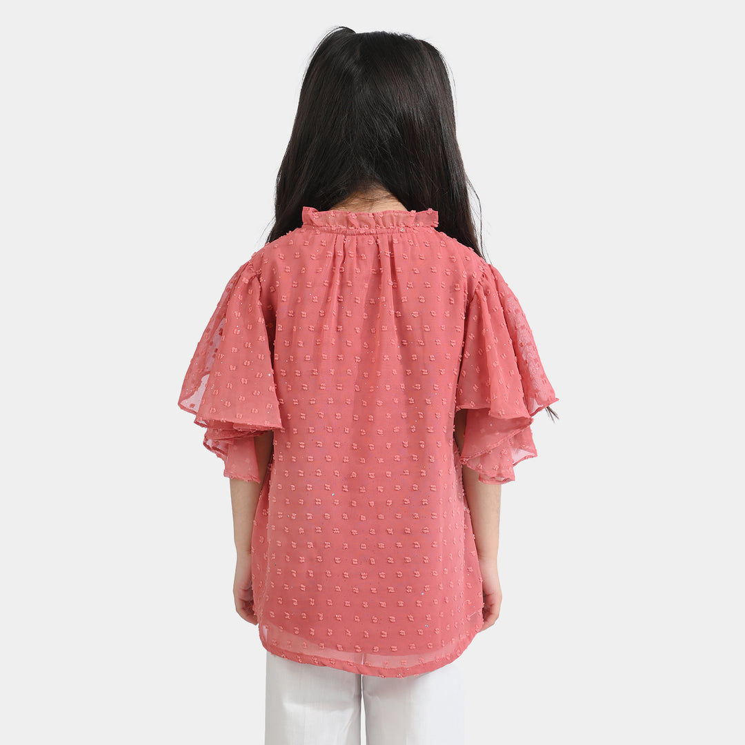 Girls Poly Cotton Casual Top-Peach