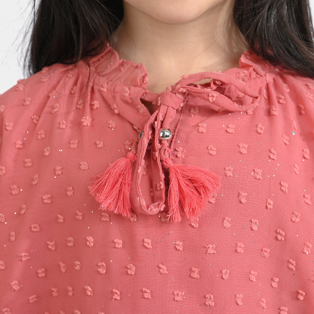 Girls Poly Cotton Casual Top-Peach