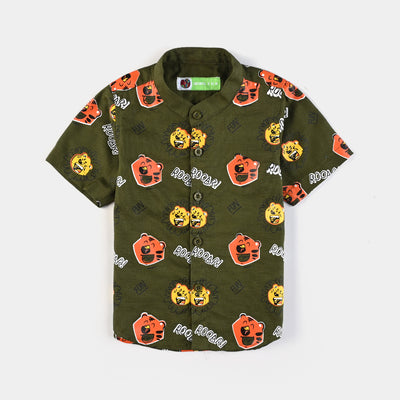 Infant Boys Cotton Slub Casual Shirt F/S (Fun Roar)-Green