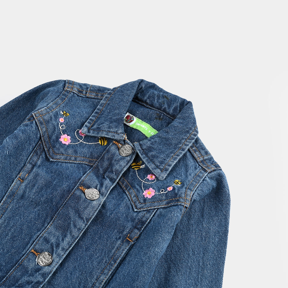 Infant Girls Denim Stretch Woven Jacket Floral Bee-LT.Blue