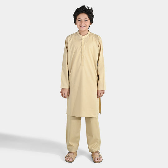 Boys Cotton Poplin Kurta Pajama - Beige