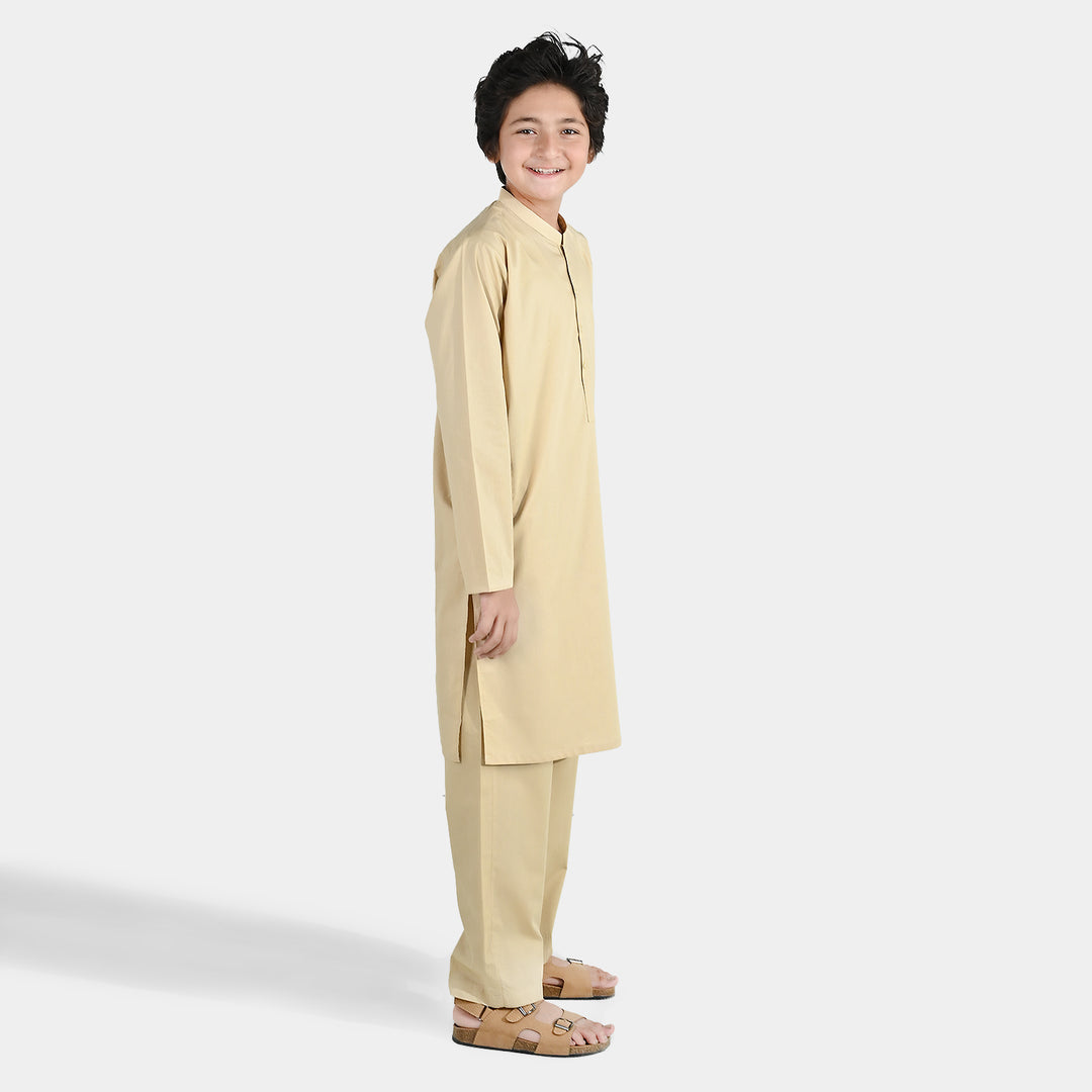 Boys Cotton Poplin Kurta Pajama - Beige