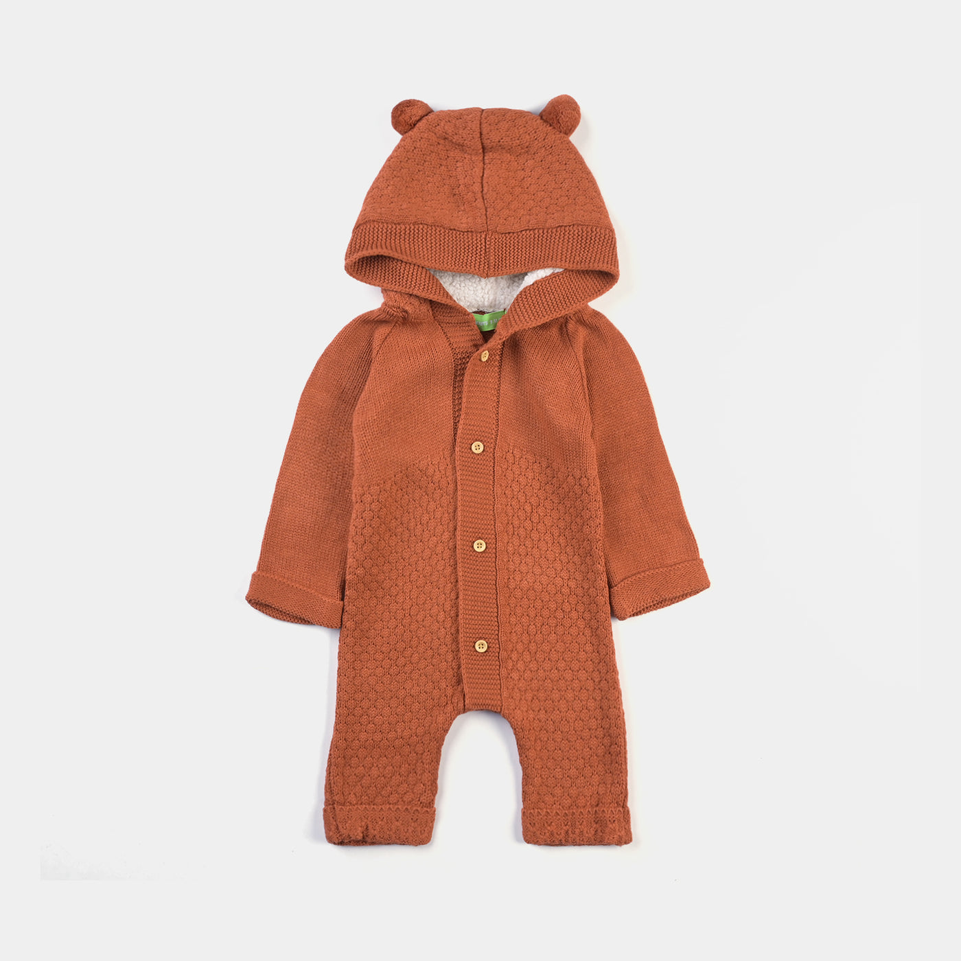 Infant Boys Sweater Knit Hooded Romper - Brown