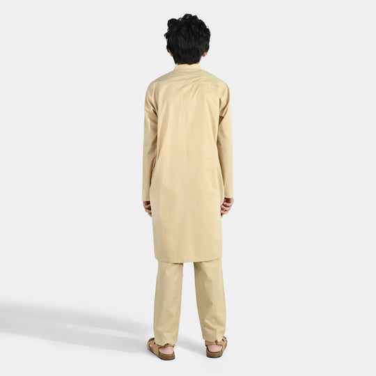 Boys Cotton Poplin Kurta Pajama - Beige