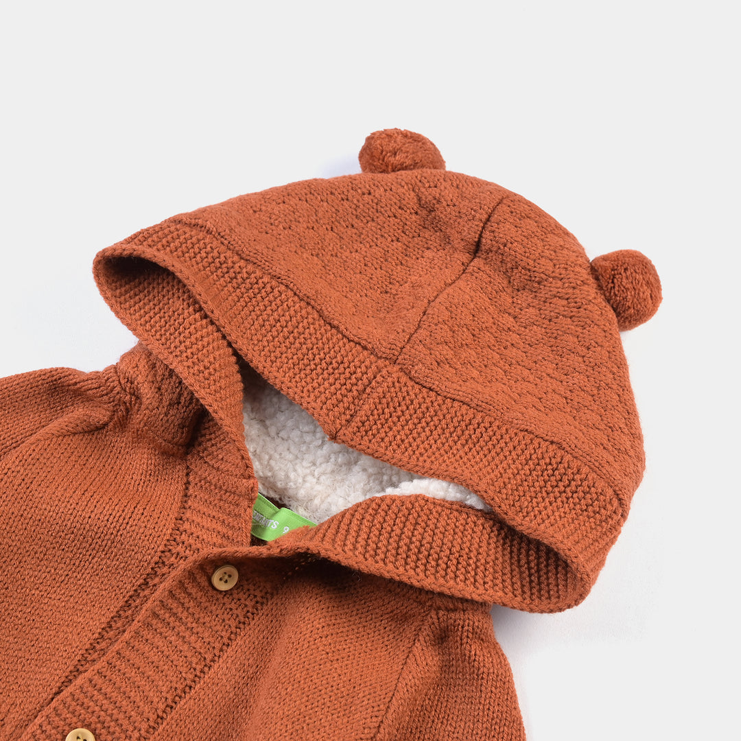 Infant Boys Sweater Knit Hooded Romper - Brown