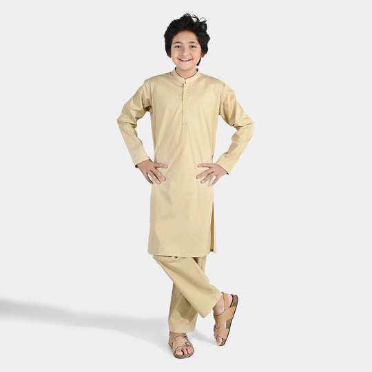 Boys Cotton Poplin Kurta Pajama - Beige
