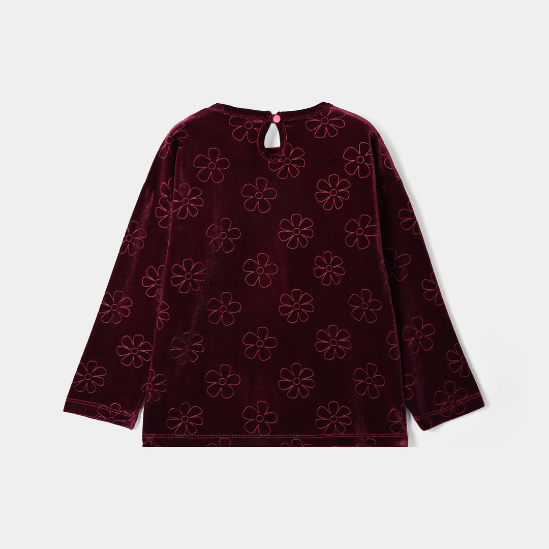 Girls Embossed Velvet Sweatshirt Red Tear Drop-Red