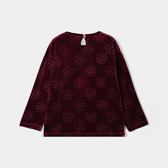 Girls Embossed Velvet Sweatshirt Red Tear Drop-Red
