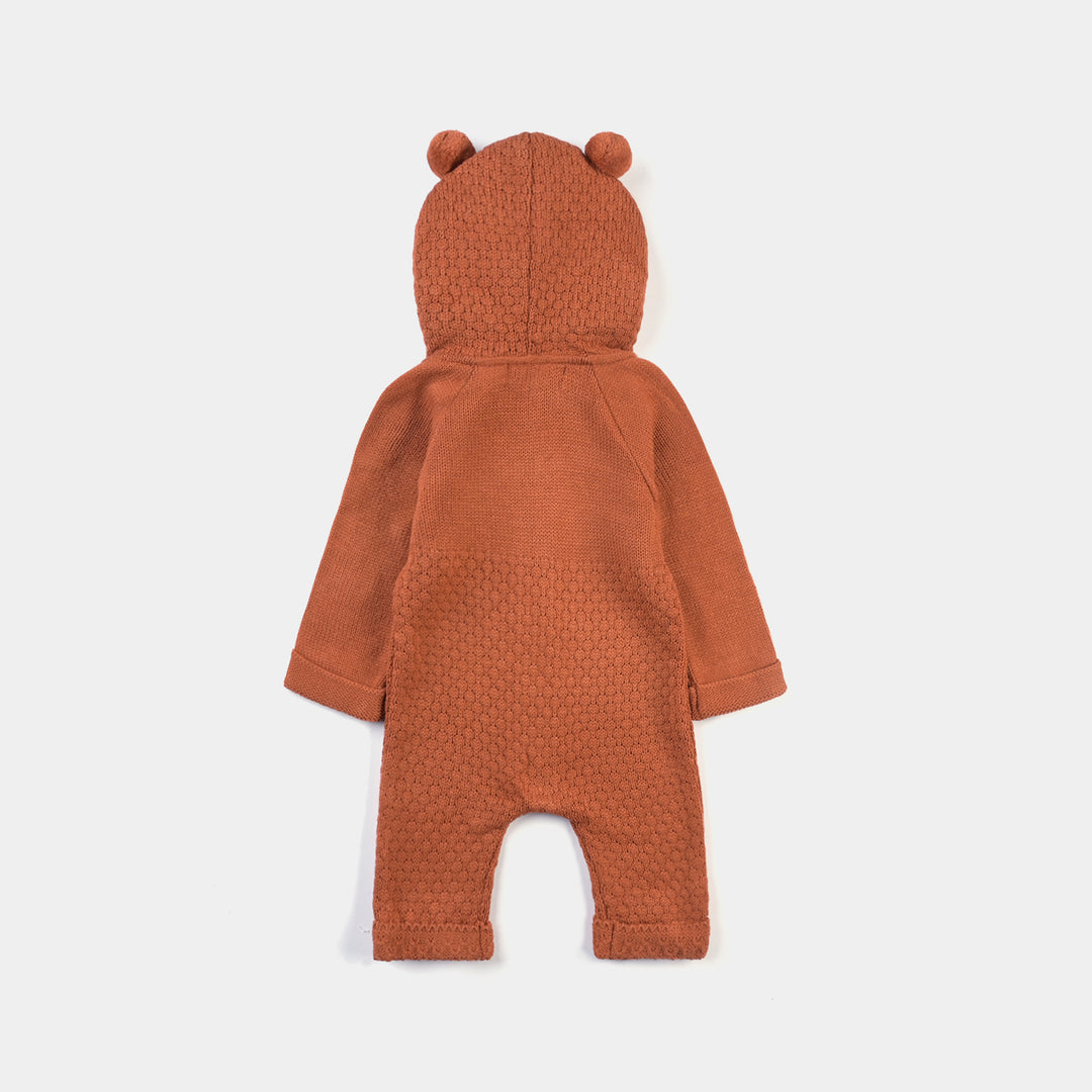 Infant Boys Sweater Knit Hooded Romper - Brown