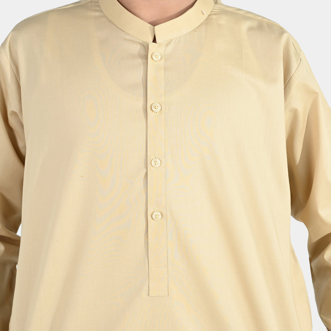 Boys Cotton Poplin Kurta Pajama - Beige