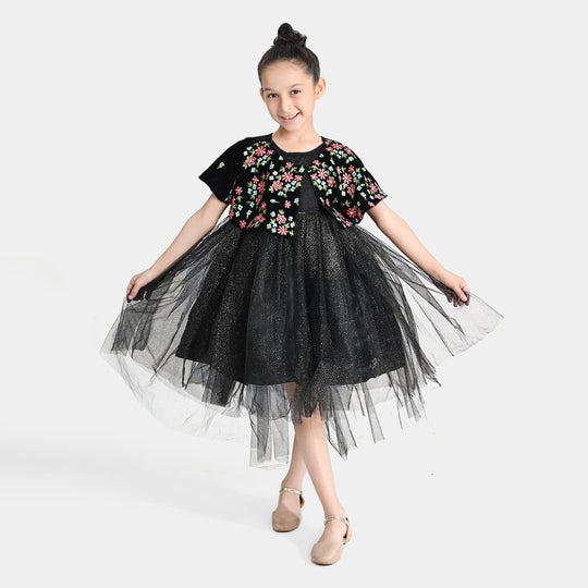 Girls Velvet & Net Fancy Frock EMB Glitter-Multi