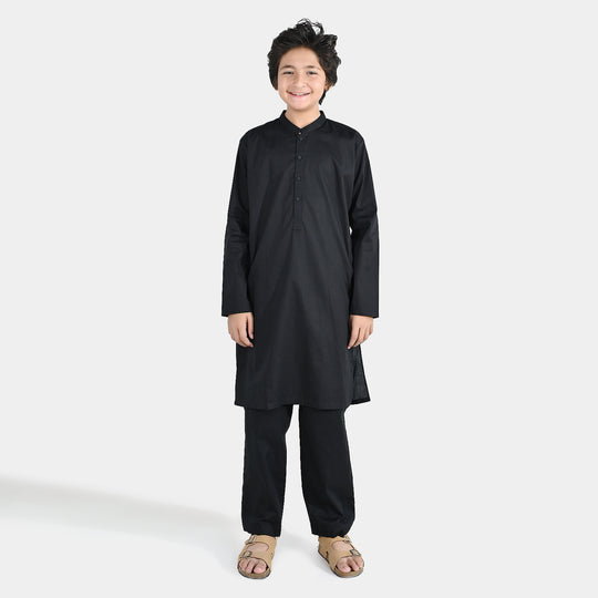 Boys Cotton Poplin Kurta Pajama - Black