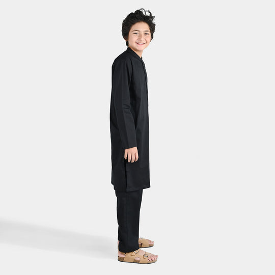 Boys Cotton Poplin Kurta Pajama - Black