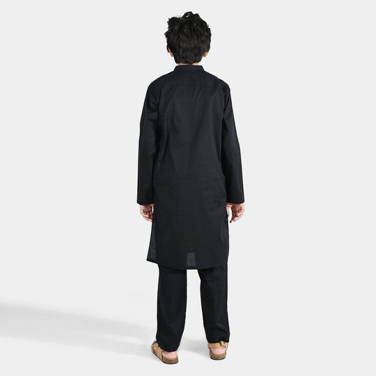 Boys Cotton Poplin Kurta Pajama - Black