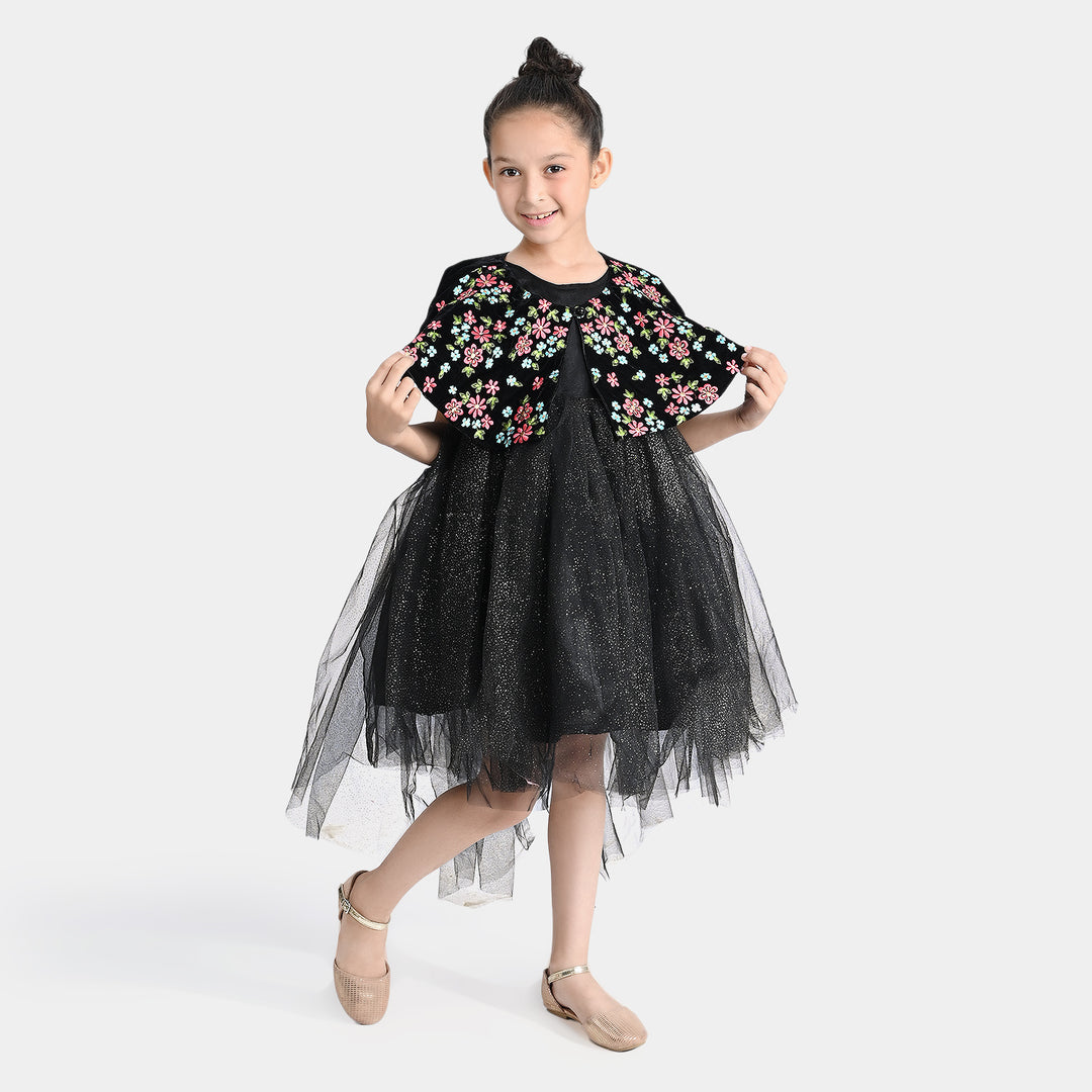 Girls Velvet & Net Fancy Frock EMB Glitter-Multi