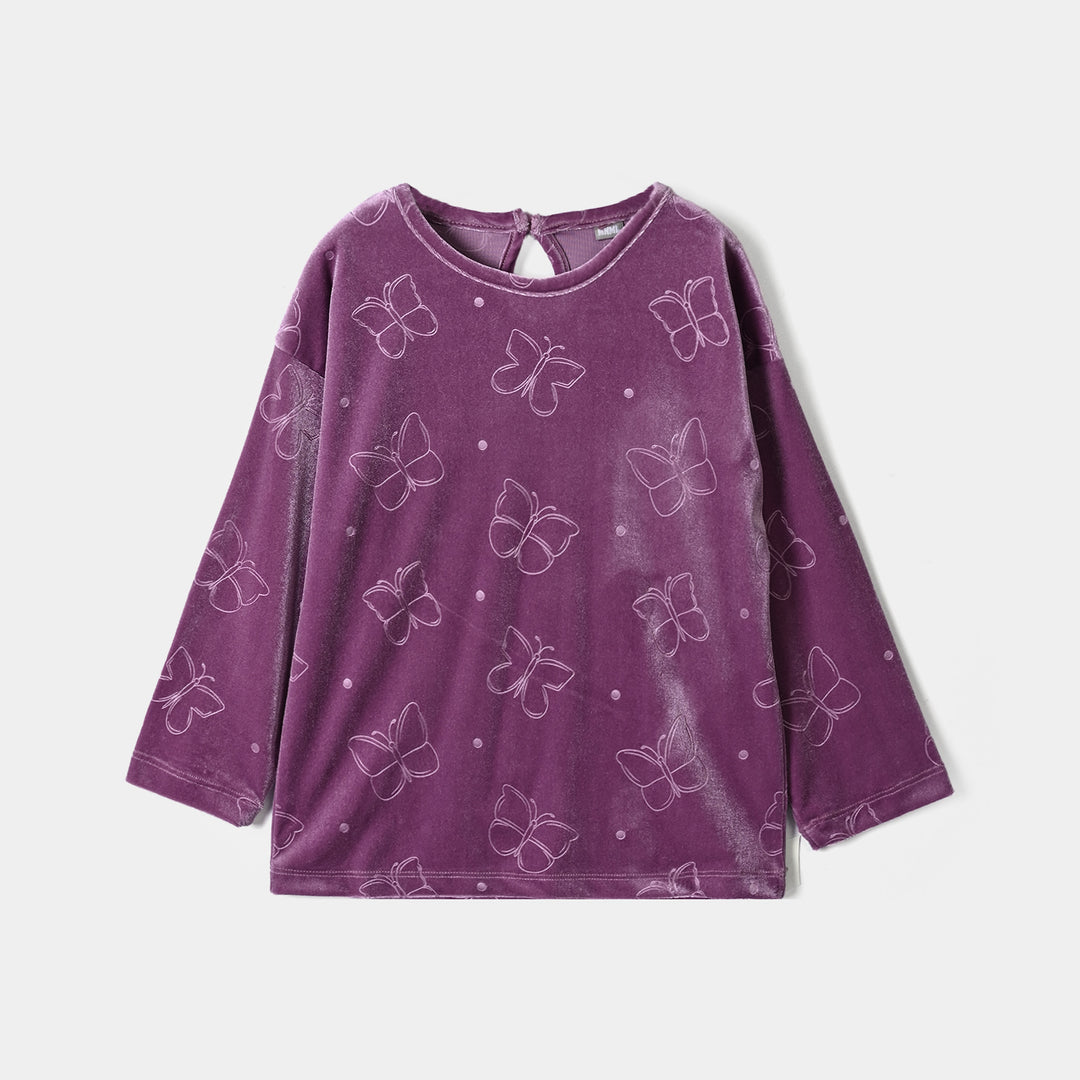 Girls Velvet SweatShirt Purple Tear Drop