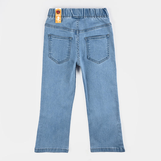 Girls Denim Stretch Jeggings Slit Hem-LIGHT BLUE